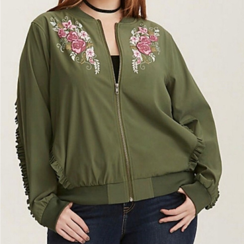 Torrid Plus Size 3 Disney Princess Floral Ruffle Bomber Jacket